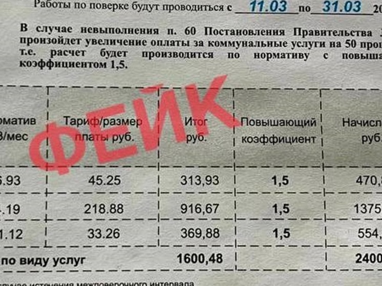 Мошенники рассылают жителям Барнаула фейковые уведомления о поверке счетчиков