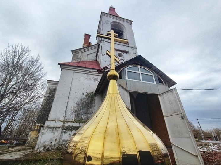 В Новгородской области освятили купол с крестом храма Всех Святых в деревне Кукуй