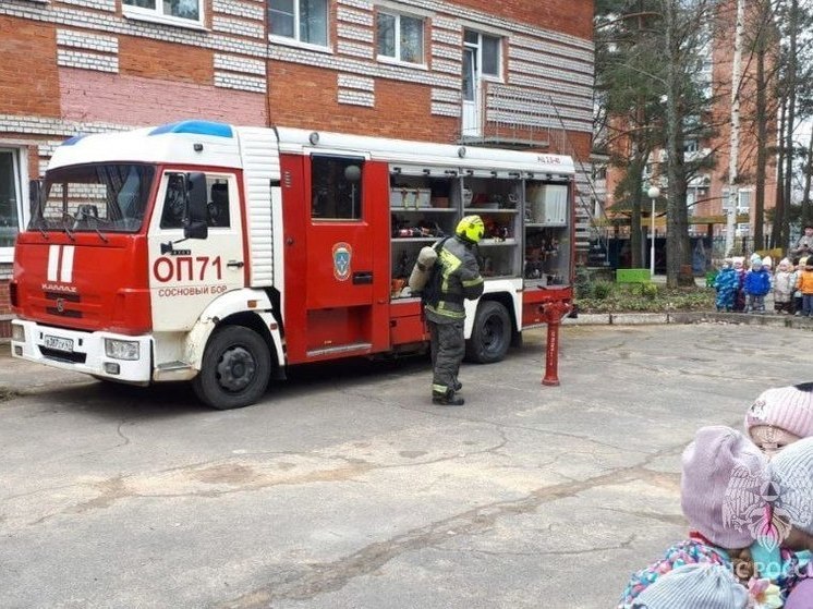 Пожарные показали детсадовцам Соснового Бора, как работает их техника