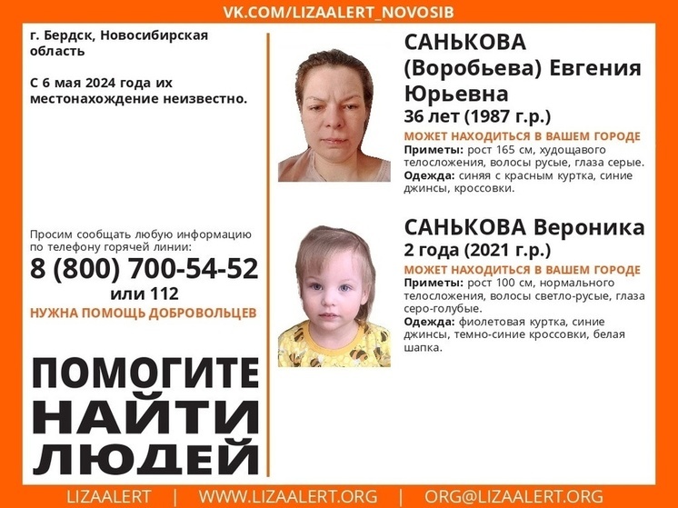 В Новосибирской области пропали 36-летняя женщина и её 2-летняя дочь