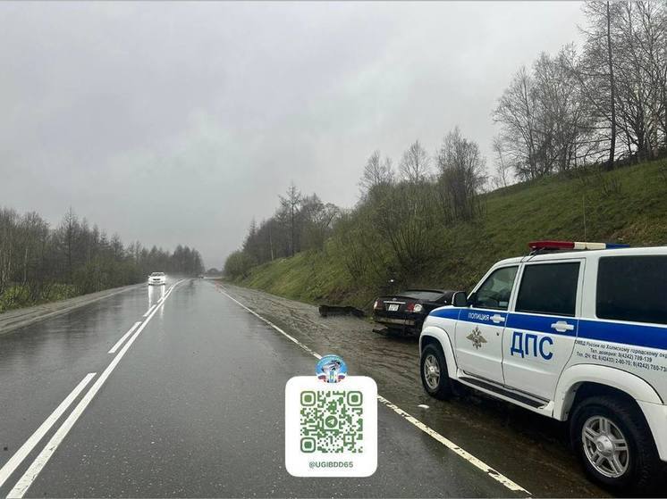 Водитель на «Крауне» улетел с дороги в Холмском районе