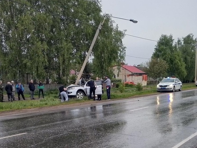 В одном из липецких сел водитель иномарки сбил фонарный столб