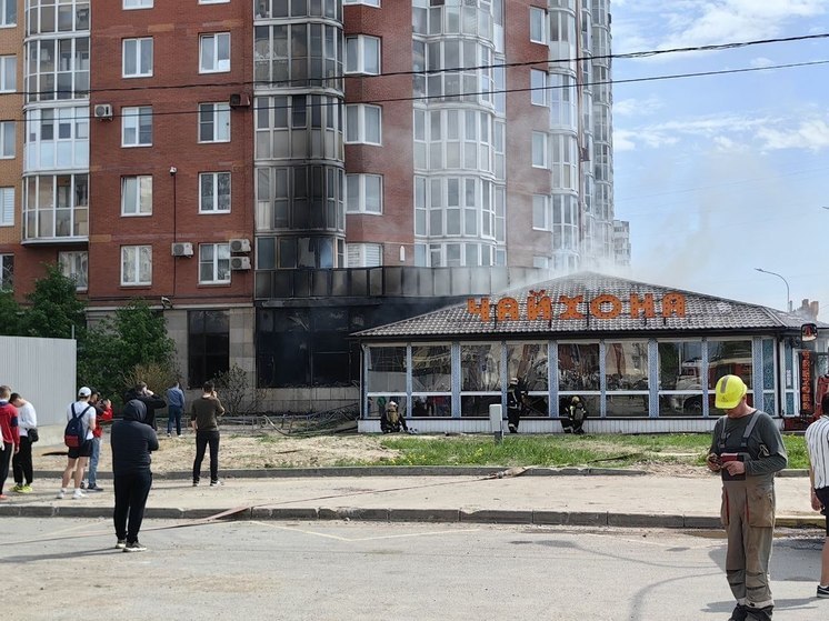 Появились фотографии пожара в ресторане на Богатырском проспекте