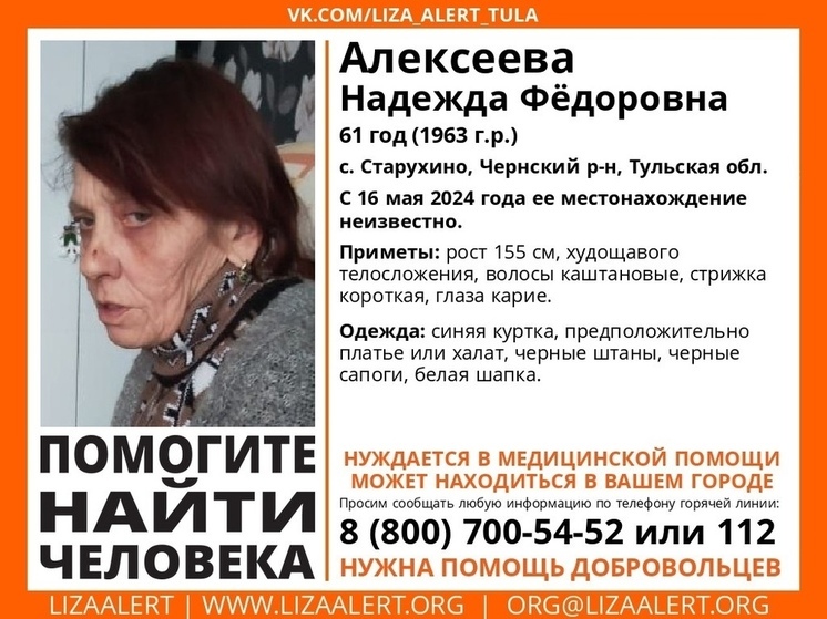 В Тульской области несколько дней ищут пенсионерку, нуждающуюся в медпомощи