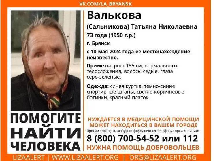 В Брянске пропала без вести 73-летняя Татьяна Валькова