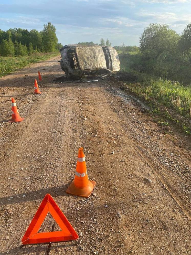 В Чудовском районе после ДТП загорелся автомобиль