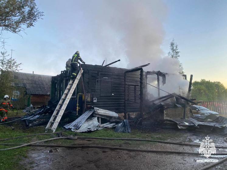 Появилось видео тушения пожара в деревне Тверской области, при котором погиб малолетний ребенок