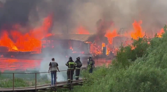 Под Дубной сгорел лодочный поселок на озере: видео