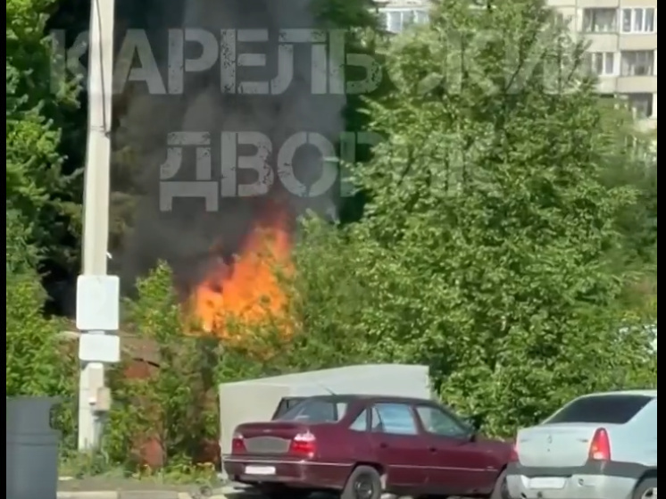 Пожар полыхал у автозаправки в Петрозаводске