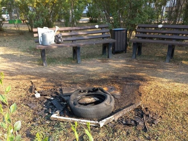 Покрышку жгли в костре в сквере на ГРЭС в Чите