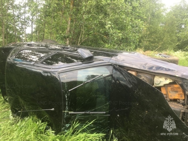 В Ельнинском районе автомобиль Lada Priora опрокинулся в кювет