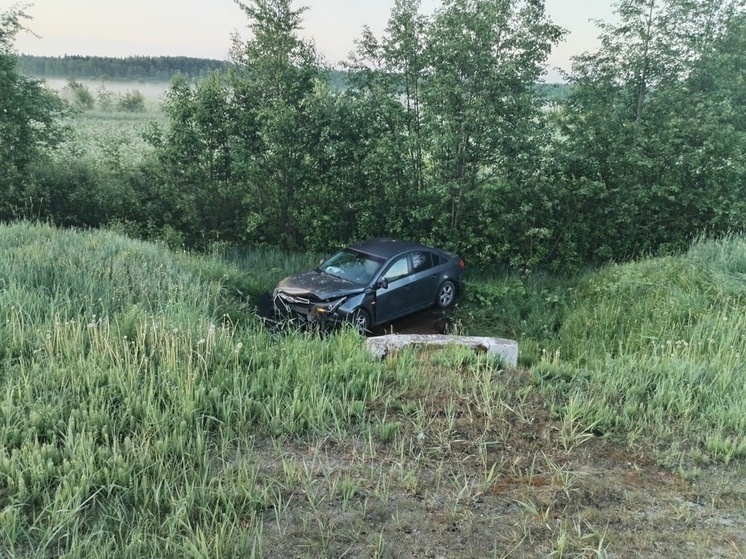 Водитель иномарки пошел на обгон и оказался в кювете под Петрозаводском