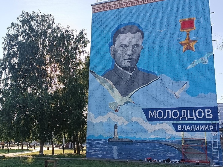 В Сасове на стене жилого дома появился мурал с портретом Владимира Молодцова