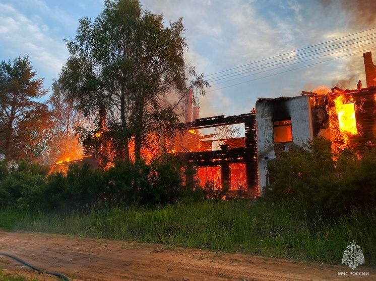Заброшенное здание загорелось в одной из деревень Устюженского округа