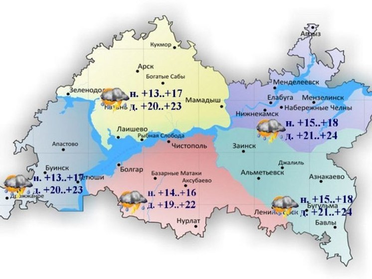 В Татарстане немного похолодает, ожидается дождь с грозой