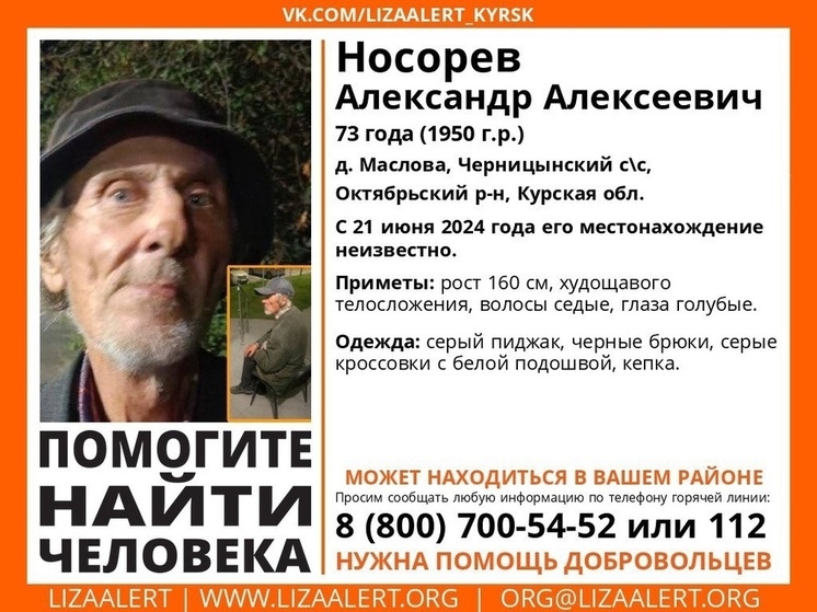 Под Курском 21 июня пропал без вести 73-летний мужчина