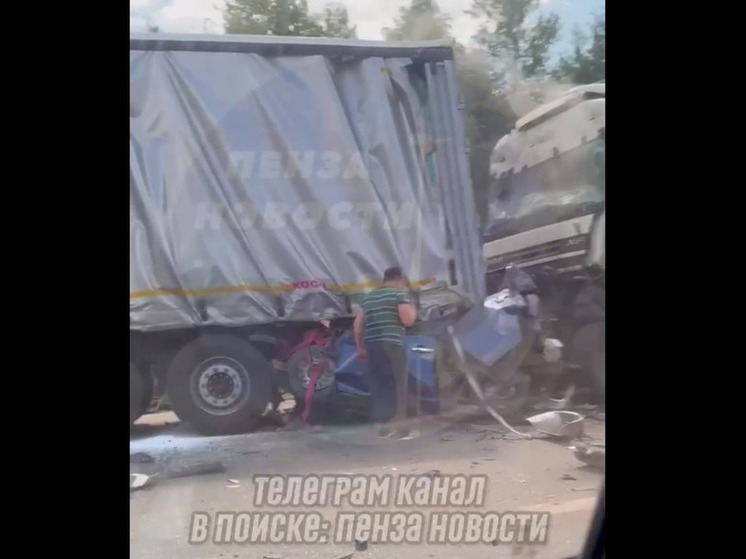 В Пензенской области в массовом ДТП с фурами смяло иномарку