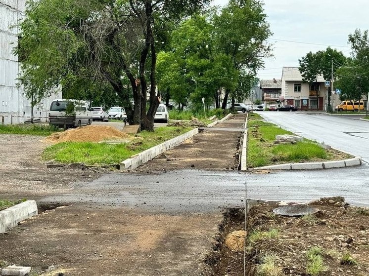 В Биробиджане благоустраивают проблемные тротуары