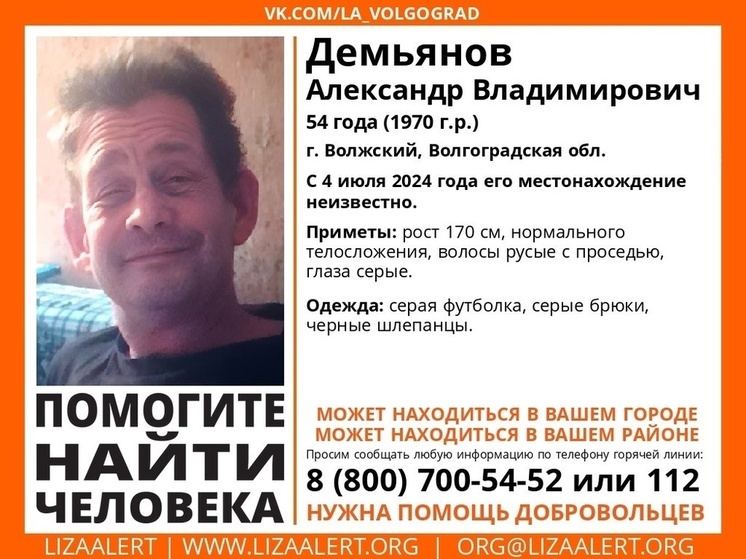 В Волгоградской области с 4 июля ищут пропавшего 54-летнего мужчину
