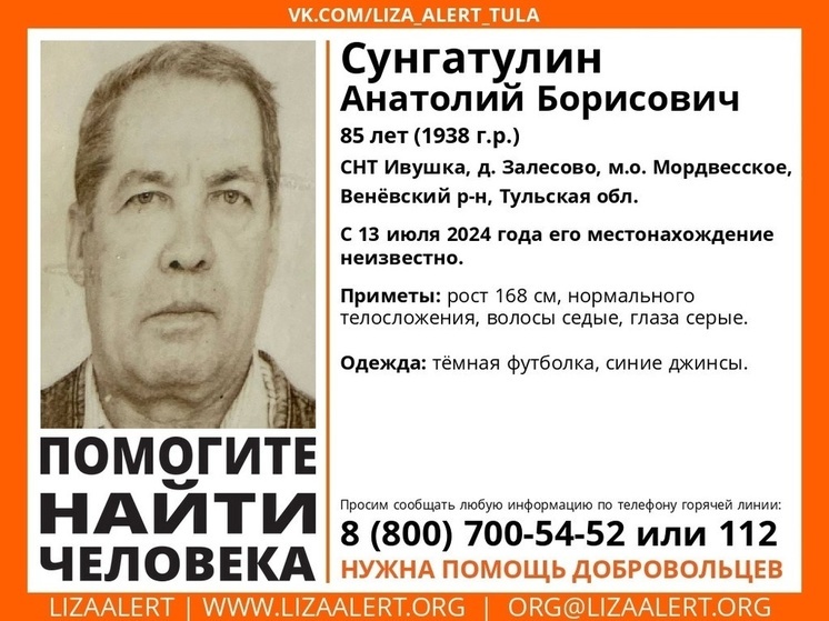 В Тульской области пропал 85-летний Анатолий Сунгатулин