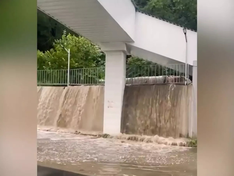 Из-за сильного дождя на одной из улиц Ростова образовался «водопад»