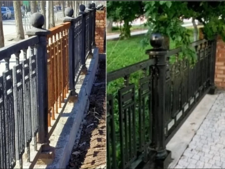 Ржавый забор в Первомайском сквере решили просто закрасить