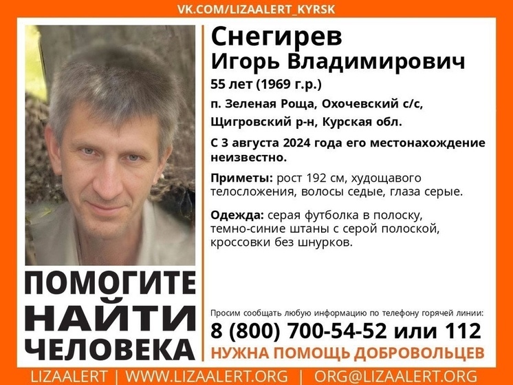 В Курской области пропал 55-летний мужчина из Зеленой Рощи