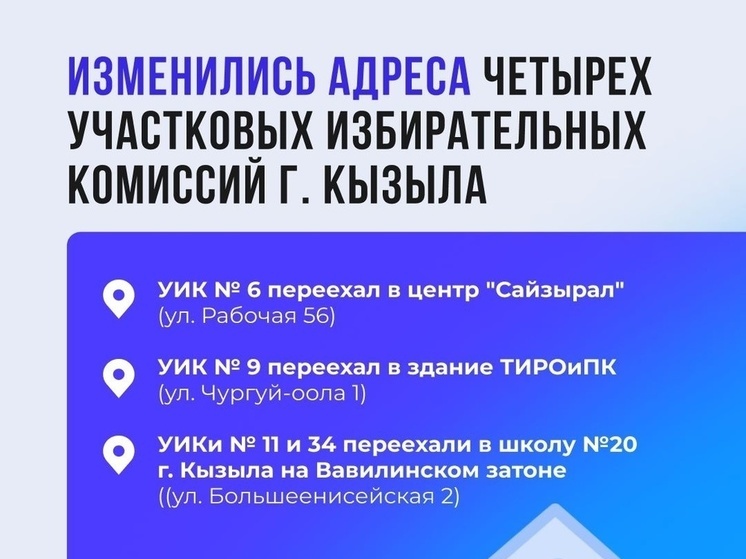 В Кызыле изменился  адрес  4-х участковых избирательных комиссий