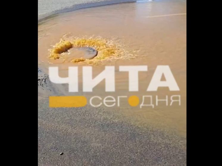 «Фонтан» рыжей воды бьет из канализационного люка возле ТЦ в Чите