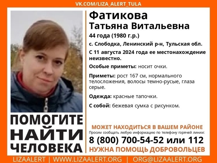 Женщину в очках и красных тапочка ищут в Тульской области