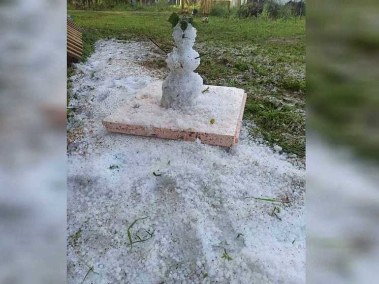 Новосибирцы в конце лета слепили снеговика из града