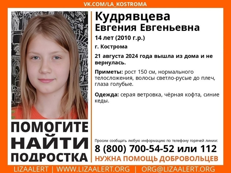 В Костроме не могут найти 14-летнюю школьницу