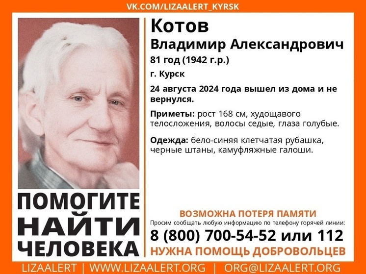 В Курске пропал без вести 81-летний пенсионер