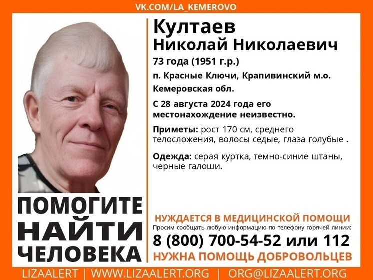 Нуждающегося в медпомощи 73-летнего мужчину ищут в Кузбассе