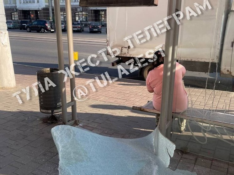 В Туле вандалы разбили остекление остановки на Пирогова