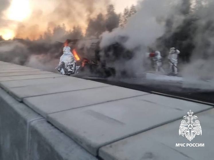 МЧС опубликовало видео с места тушения бензовоза под Тверью