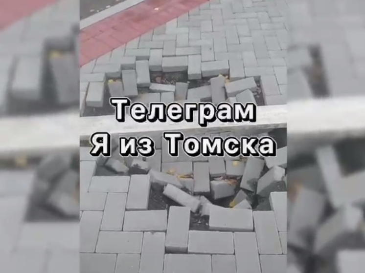 В Томске палкой заделали дыру в тротуаре