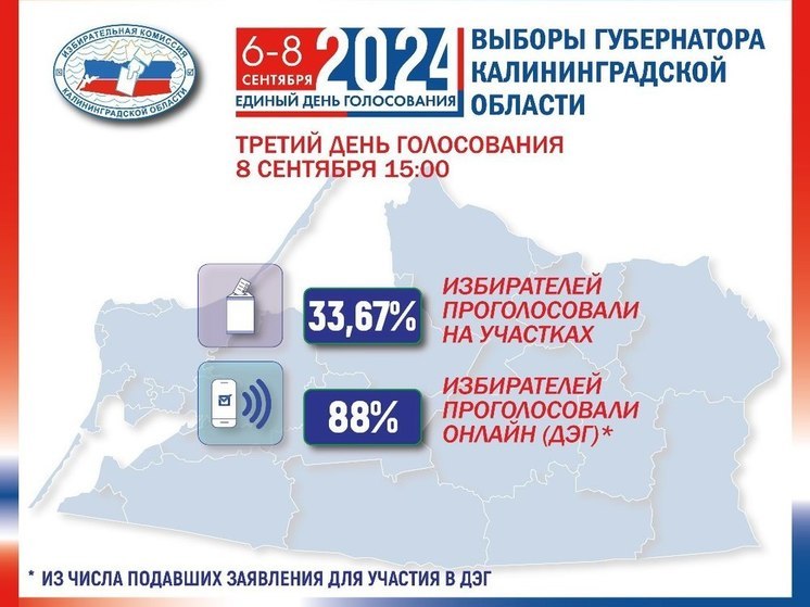 33,67% калининградцев проголосовали к 15.00 на выборах губернатора региона