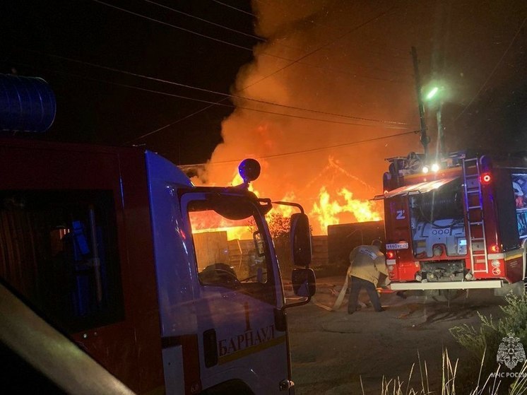 В Барнауле крупный пожар уничтожил дом и баню на Димитрова