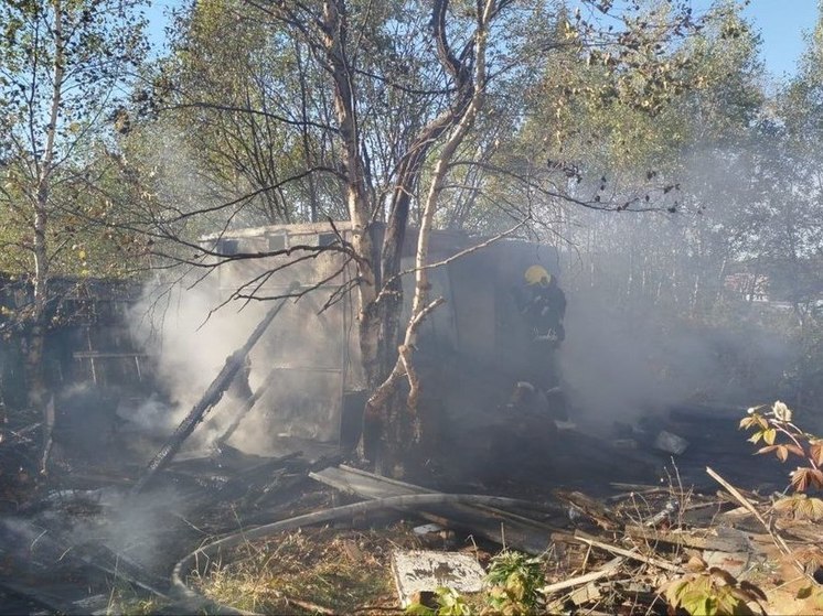 В Долинске пожар уничтожил бесхозное строение