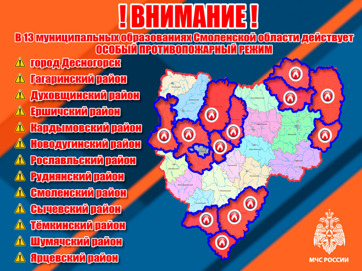 Уже в тринадцати районах Смоленщины введен особый противопожарный режим