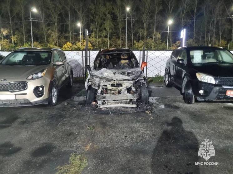 МЧС показало кадры с места пожара на автостоянке на окраине Рязани