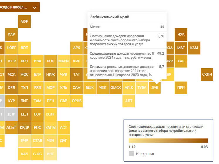 Забайкалье заняло середину рейтинга по средним доходам в регионах РФ