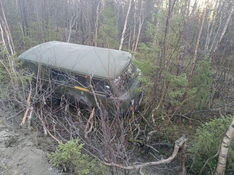 Грузовик попал в кювет в Мурманской области