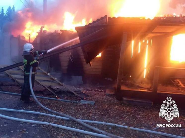 В Тверской области большая баня сгорела из-за упавших с проводов искр