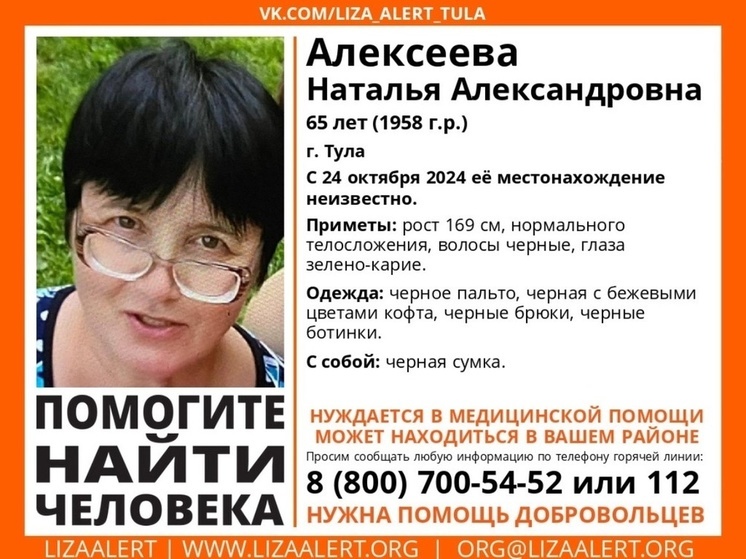 Пропавшую пенсионерку в черном пальто разыскивают в Туле