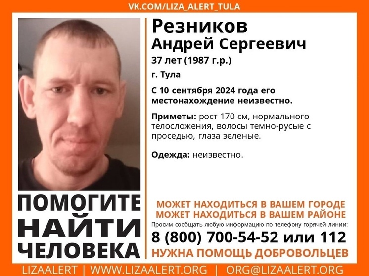 Пропавшего Андрея Резника ищут в Туле с 10 сентября