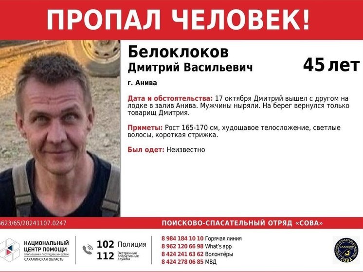 На Сахалине ищут пропавшего в заливе Анива водолаза