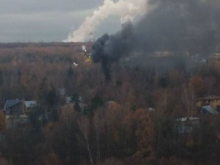 Частный дом полыхает в деревне Дрожжино Ленинского округа