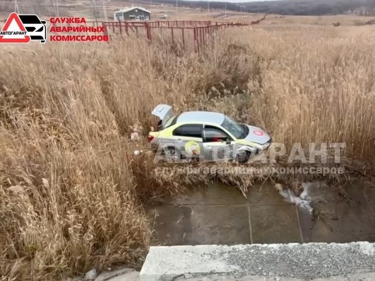 В районе Уссурийска в Приморье водитель такси вылетел с трассы